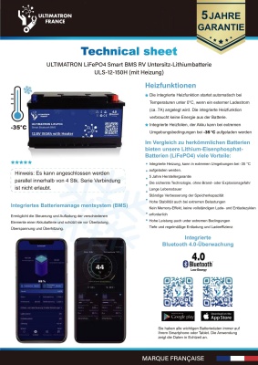 Ultimatron Untersitz Batterie Lithium 12V 180Ah LiFePO4 mit Heizung